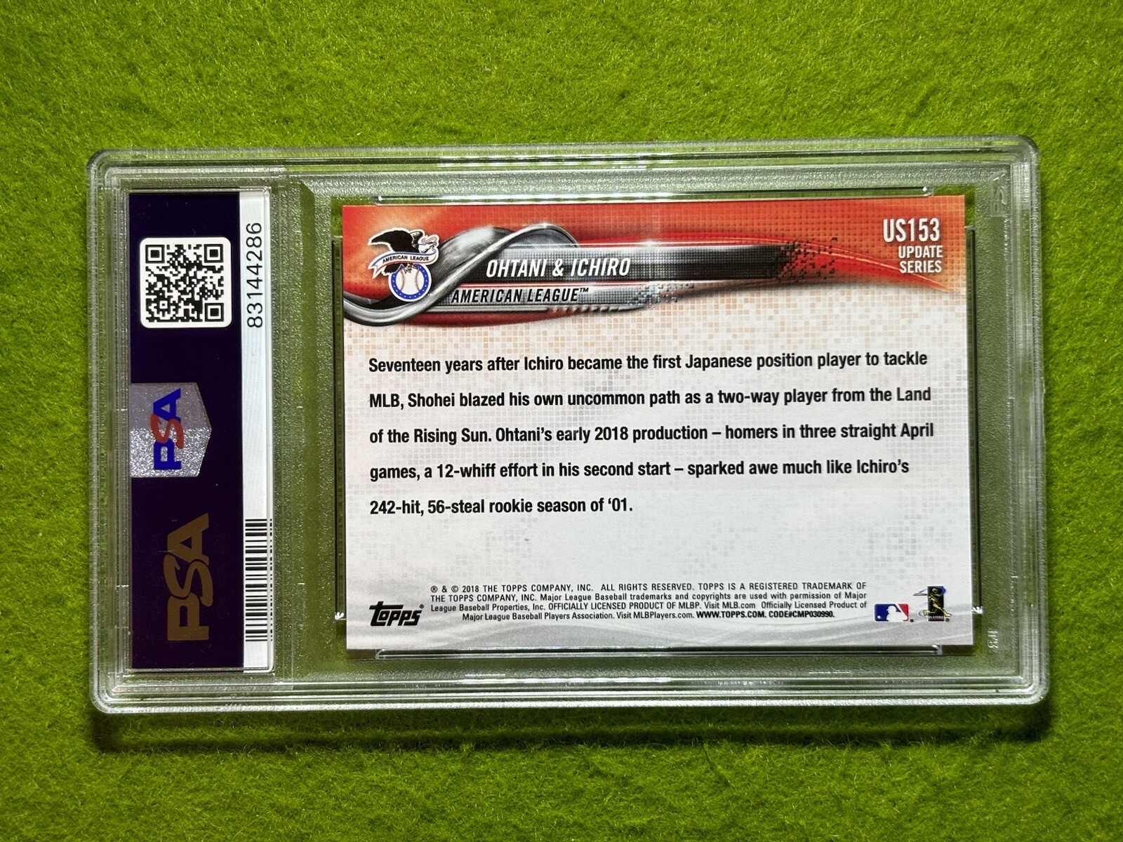Shohei Ohtani ROOKIE CARD Ichiro Suzuki PSA 9 MINT RC 2018 Topps Update  DODGERS view 21