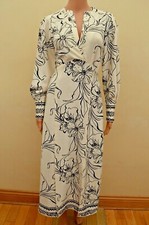New Next Floral V-Neck  Ecru Cream & Black Midi Dress Sz UK 8 10 rrp £89