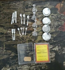 Vtg Collector's Miniature Doll Dinner Service Plate Glass Fork Spoon Knife DL
