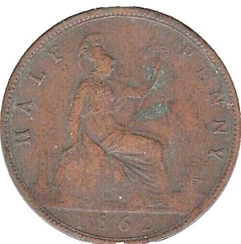 1862 Great Britain 1 Penny Coin – Queen Victoria Bun Head – Bronze