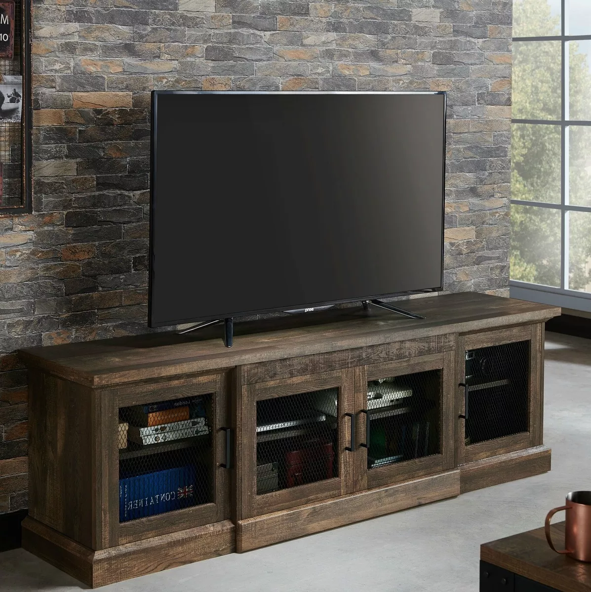 Reclaimed wood tv hotsell stand 70 inch