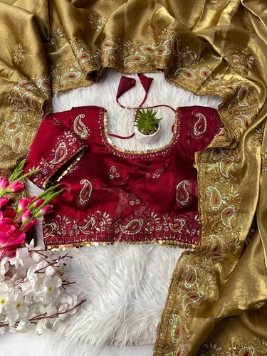 Indian Saree Bollywood Wedding New Design, Customized Blouse Design Party Saree - Picture 3 of 8