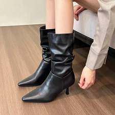 Gentle Pointed High-Heeled Boots for Women's Autumn New Style Pile Up Boots