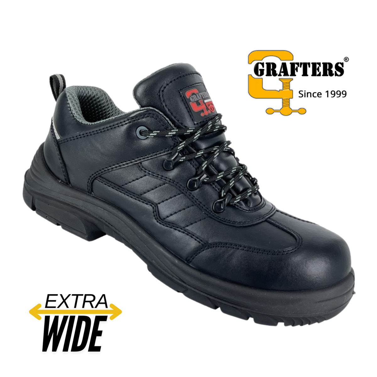 Grafters Mens Safety Trainers Leather Extra Wide Fit Steel Toe Cap Lace Up