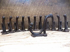 Lot of 12 Antique-Style Double Rustic School Coat Hooks Cast Iron Hardware
