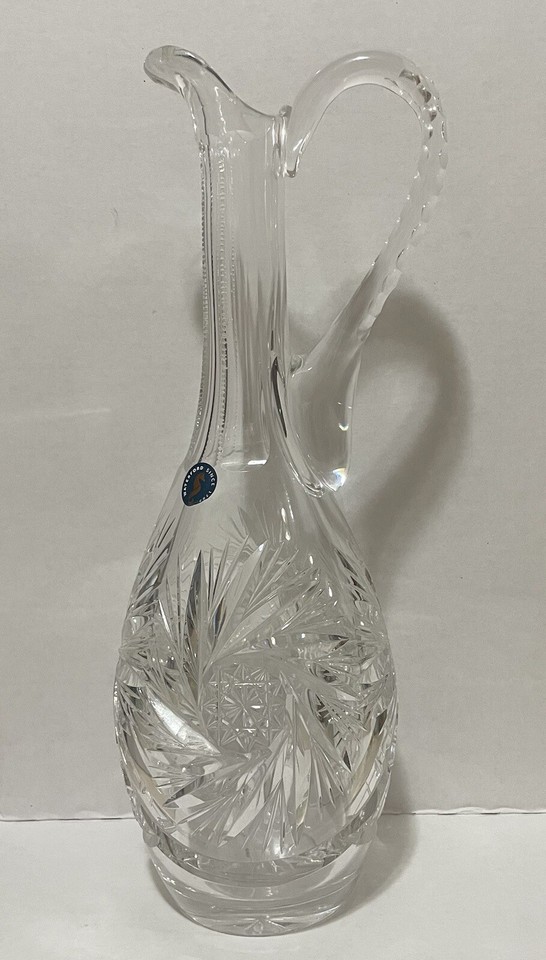 Waterford Cut Lead Crystal Ewer Cruet Vinegar Oil Pitcher 12.5” Hobstar