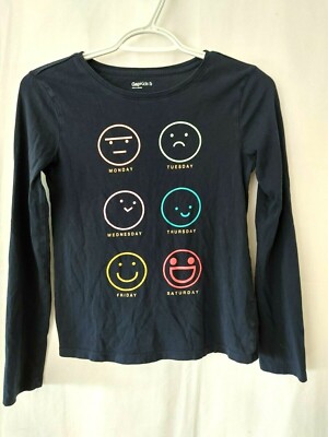 Gap Kids T Shirt Long Sleeves Scoop Neck Days of Week Emojis Navy XL 12  #12085
