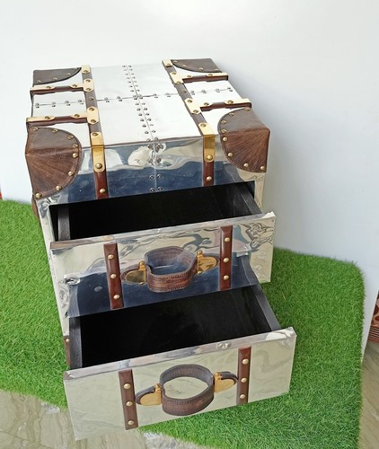 Decorative Home Storage Trunk Aviator Style Design Silver Wedding Gift Handmade - Picture 9 of 21