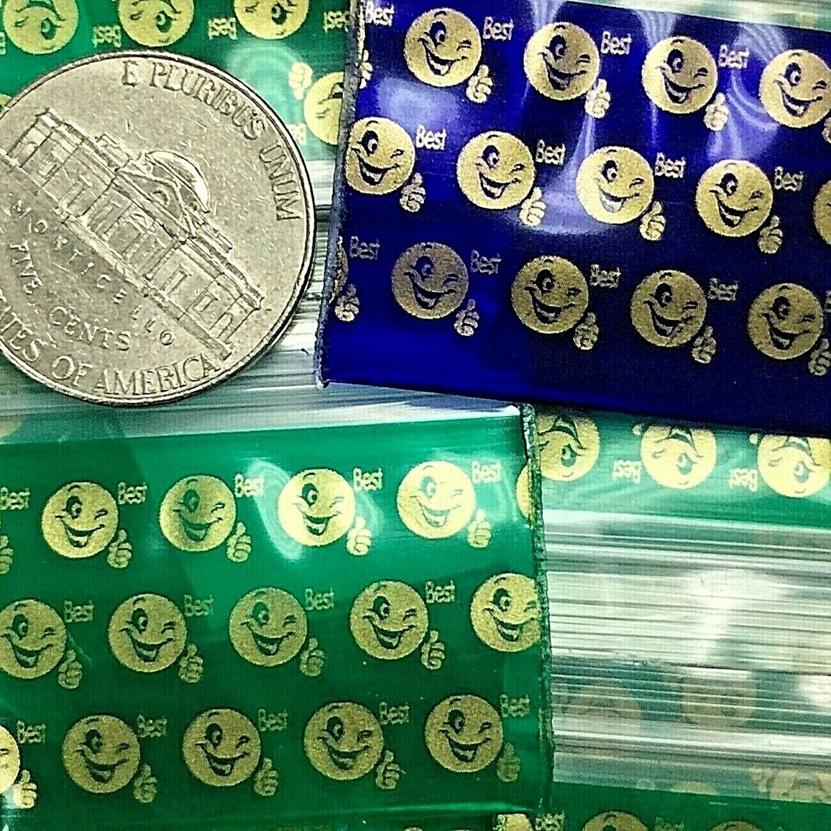 BaggiesSince1987 - 100 Borse Design 1515 Con Zip Metallizzata 3MIL - Misti Oro/Blu E Oro/Verde