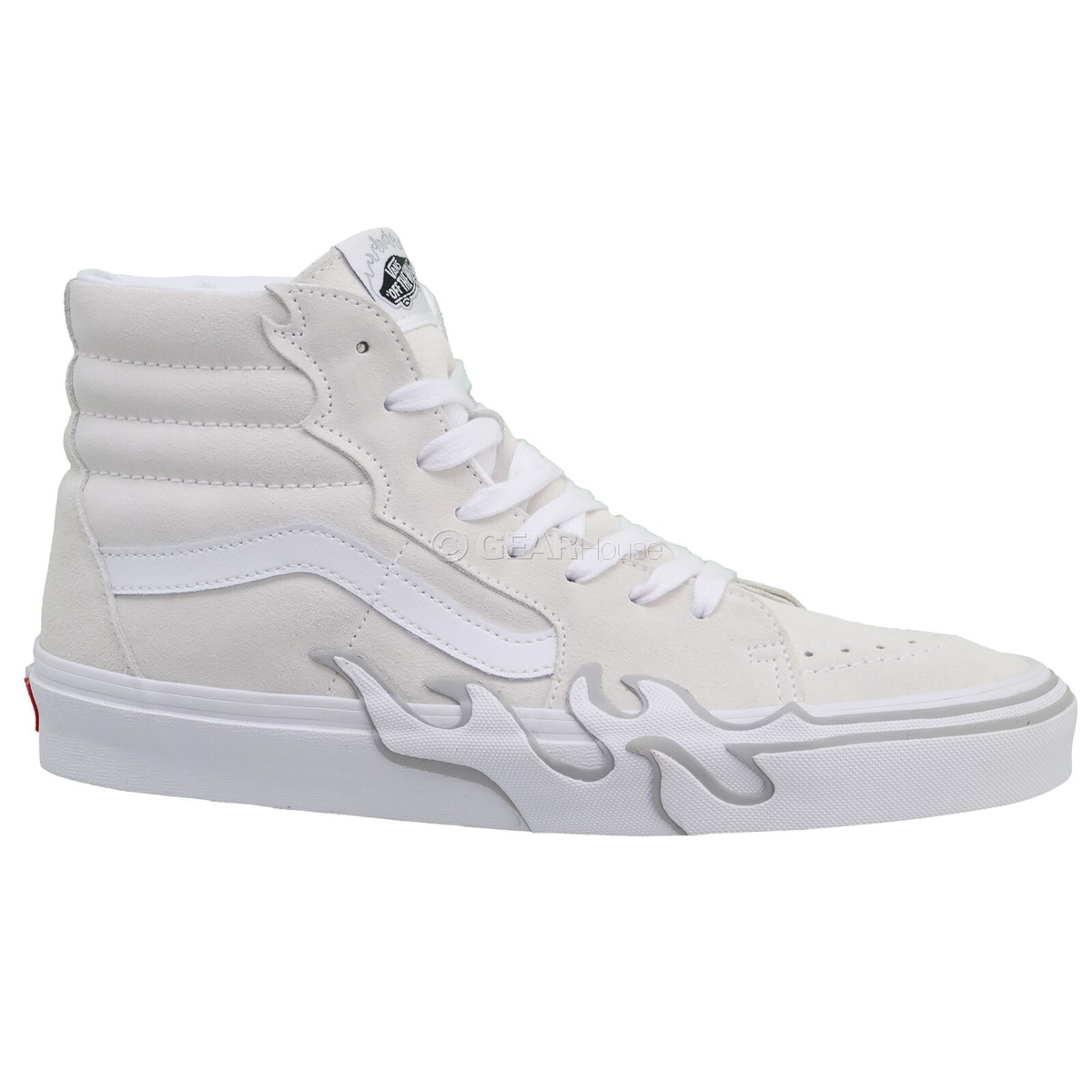 VANS Sk8-Hi Flame Mens High Top Skate Shoes, White Suede
