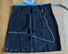 ladies black mini skirt with styles chain attached size see pictures 