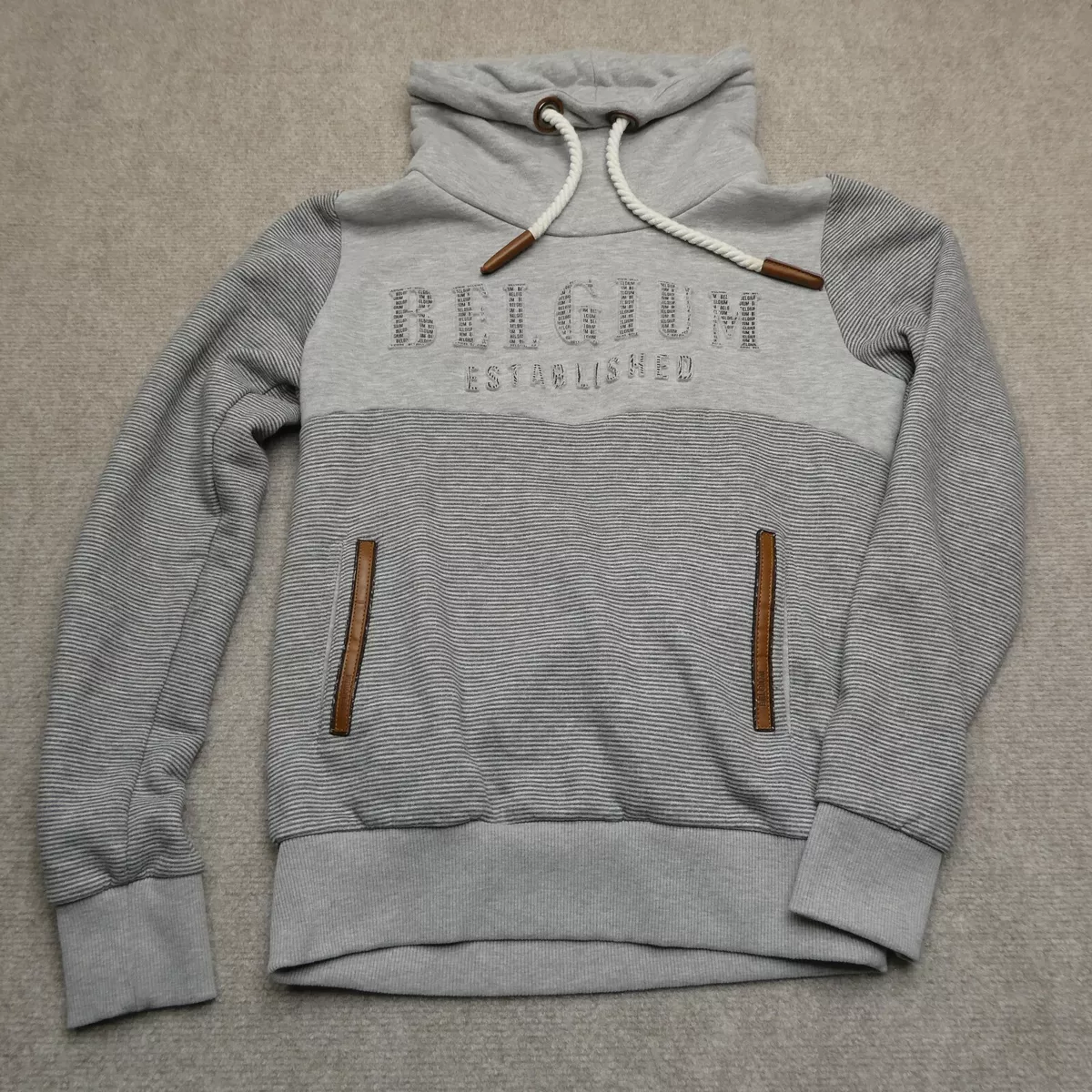 Belgium Designs BD Sweater Womens XS Gray Cowl Neck Sweatshirt Embossed Logo
