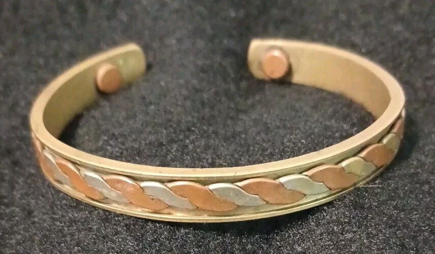 Solid Copper Patina Brass Cuff Magnetic Healing M… - image 13