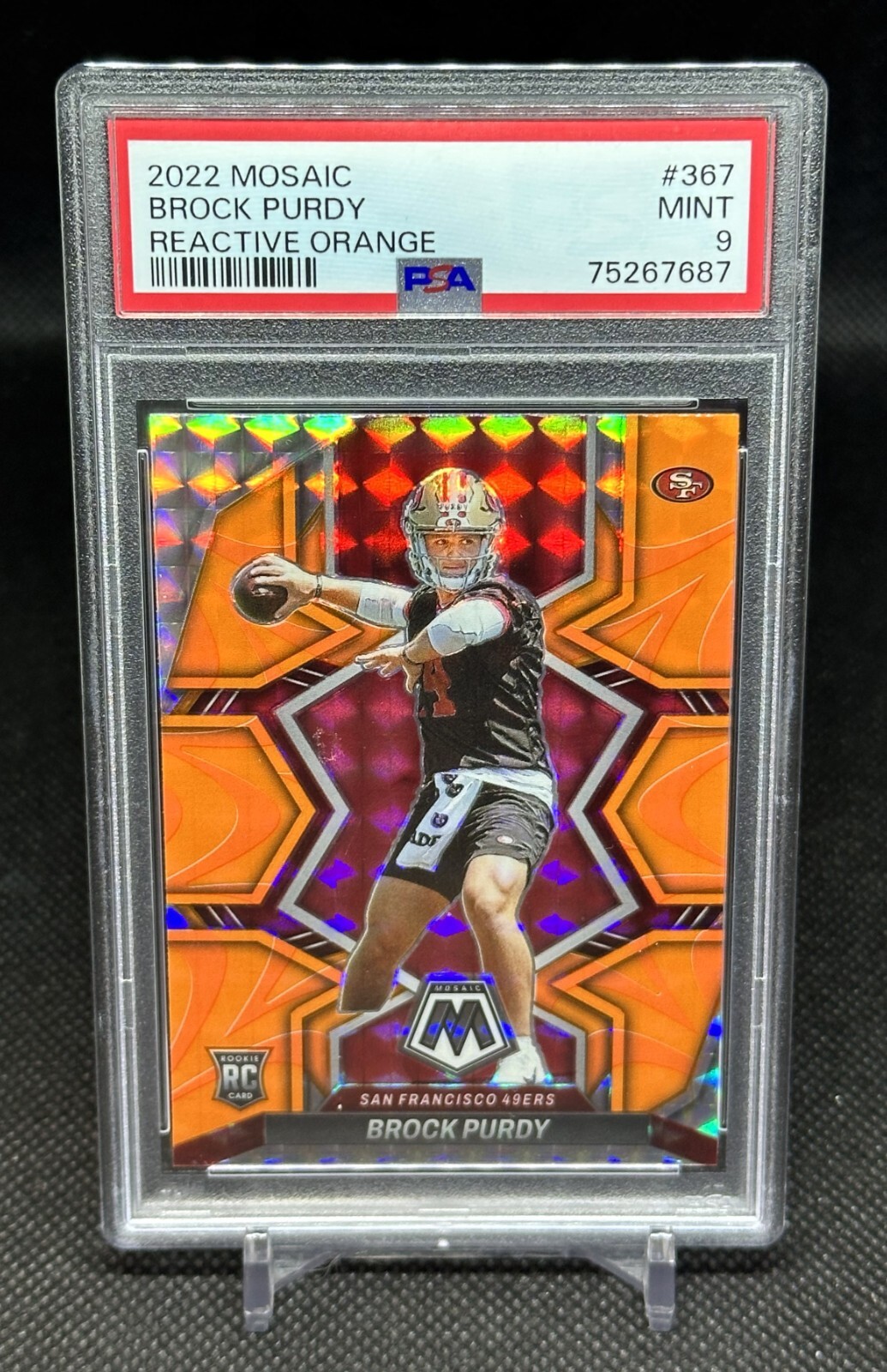2022 Panini Mosaic Reactive Orange Prizm #367 Brock Purdy RC Rookie PSA 9 MINT🔥