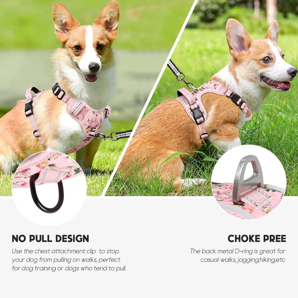 Dog Harness, No-Pull Pet Harness with 2 Leash Clips, 3 Snap Buckles Adjustable S