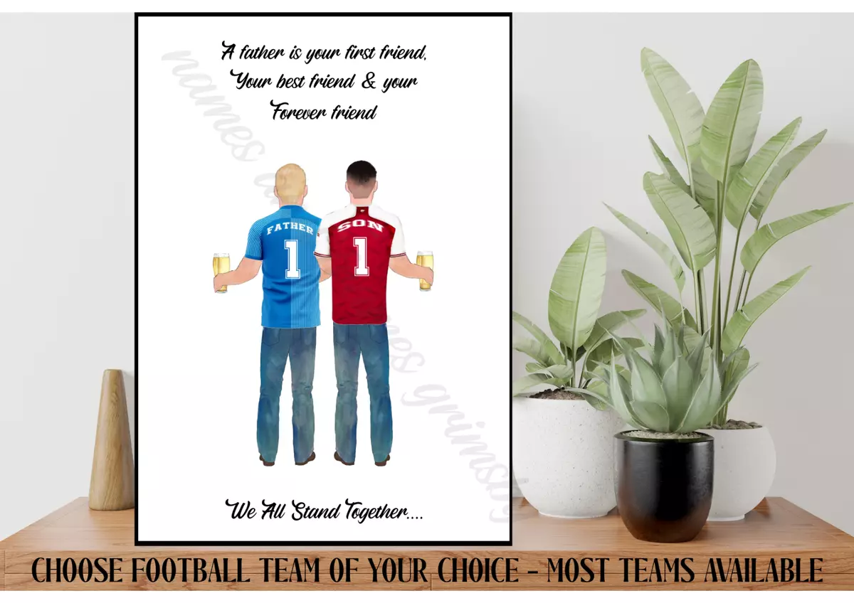 Personalised Father and Son Football Print Fathers Day Gift Dad