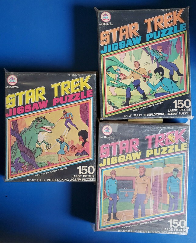 Vintage 1974 HG Toys  Star Trek 150 Piece Jugsaw Puzzle Set of 3-Boxed (SRP-107)