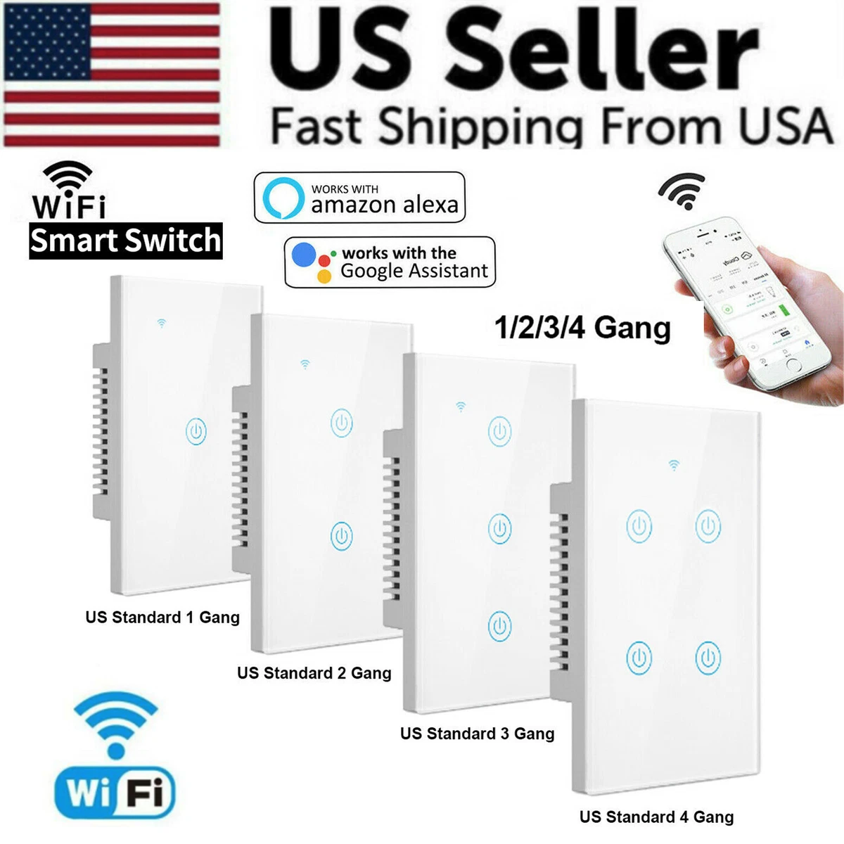 Alexa-compatible wifi glass panel home smart light switch - 2 gangs