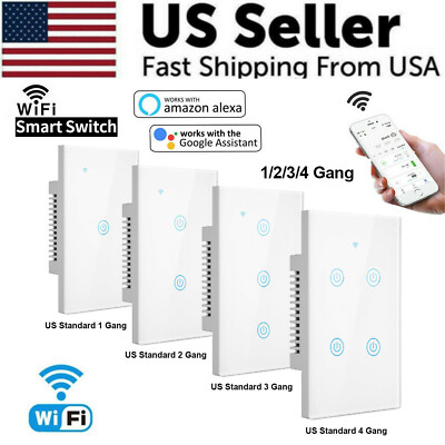 #ad 1 2 3 4 Gang WiFi Smart Wall Touch Light Switch Glass Panel For Alexa Google APP $14.29