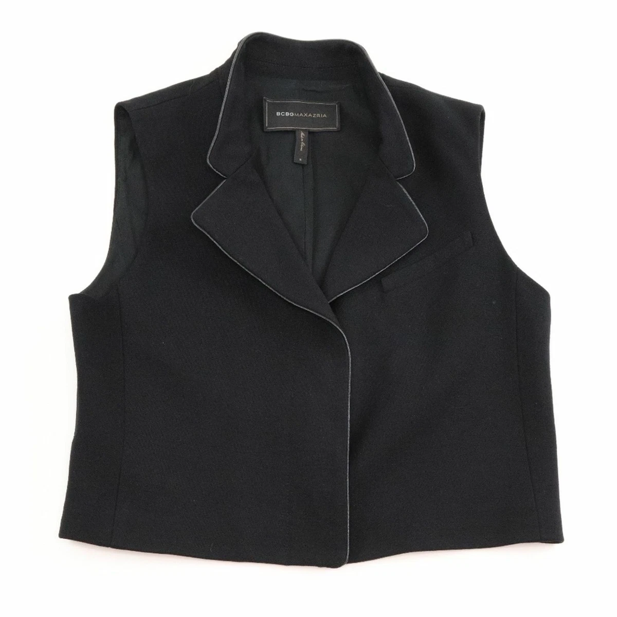 BCBGMaxAzria Vest Women Small Black Cotton Blend Alejandro Lined Lapels Button