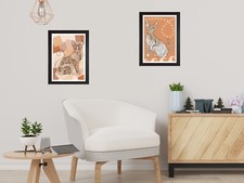 Set of 2 Abstract Cat Art Prints  /Wall Art  / Framed Available / Home Decor