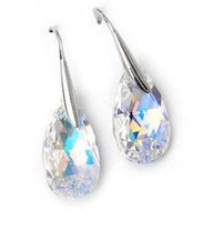 Aurora Borealis Teardrop Crystal Dangle Drop Silver Earrings Swarovski Elements