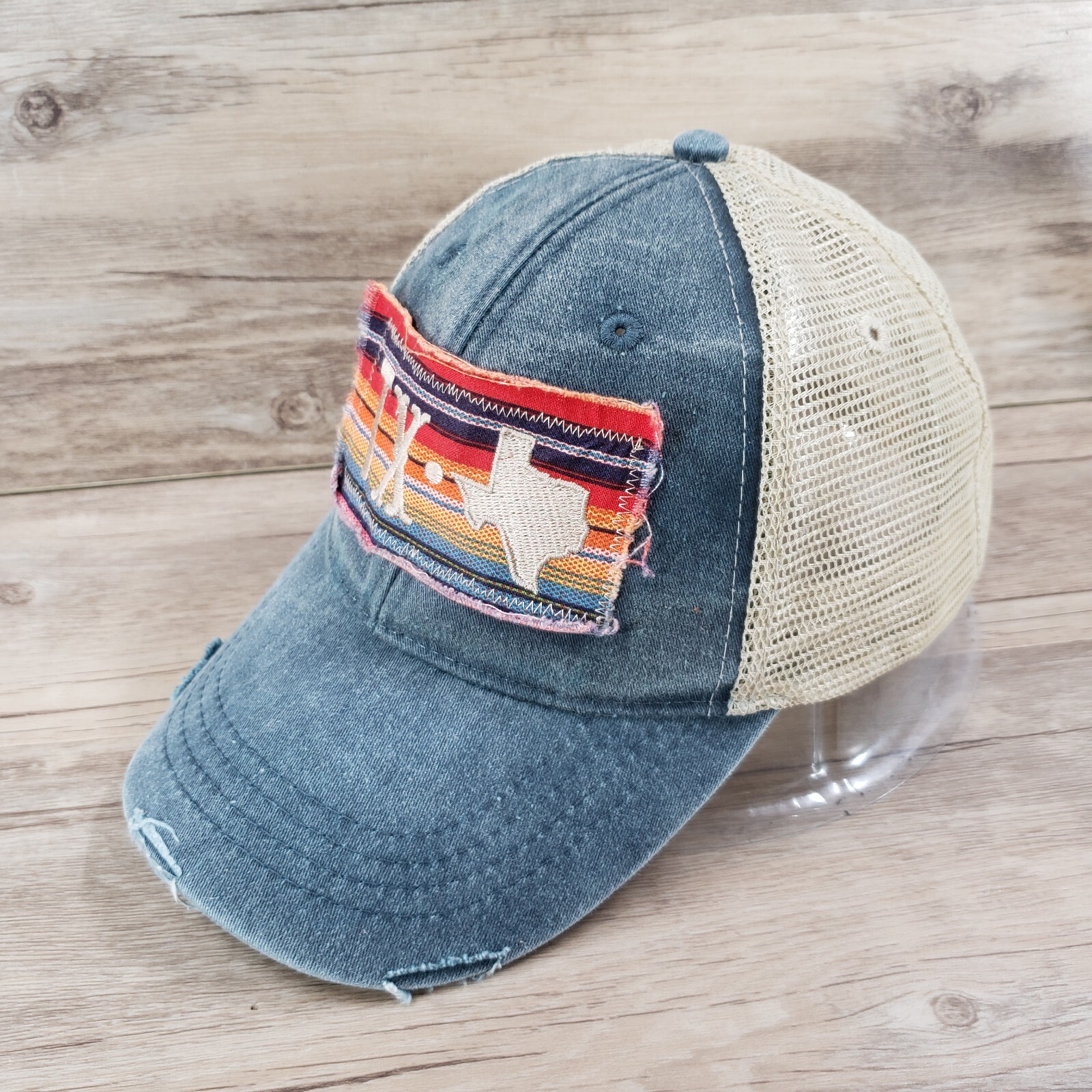 Texas Serape Patch Hat Cap Snapback Distressed Bl… - image 5