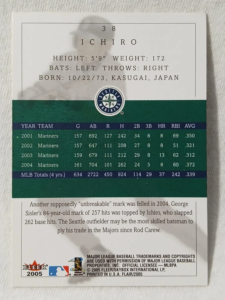 2005 Flair Baseball Ichiro Suzuki #38 Seattle Mariners - Image 2 of 2