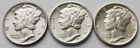 1942-PDS Mercury Silver Dimes BU, Three 10C coins