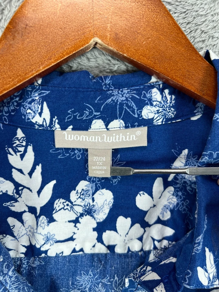 Mujeres Tops Túnicas Plus 1X 22 Mujer Dentro Hawaiano Azul Floral Cuello Popover Foto 3 de 4