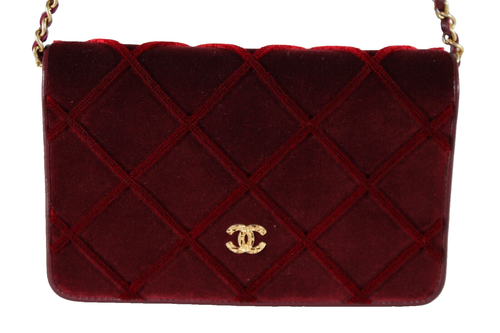CHANEL 17A Burgundy 3-D Quilted Velvet WALLET ON CHAIN WOC Crossbody Bag GHW