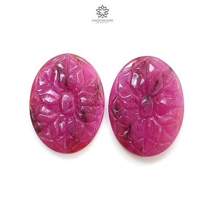 64.10cts Natural Unheated Red Ruby Hand Carved Oval Shape 31.5*24mm  For Earring