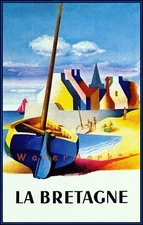 La Bretagne 1950 France Brittany Seashore Vintage Poster Print Travel Sailing