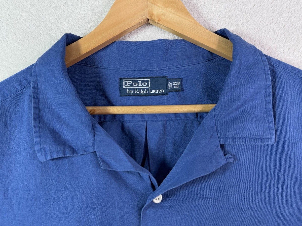 Polo Ralph Lauren Blue Button Up Linen Silk Camp Caldwell