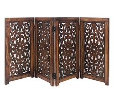 Wooden Foldable Dog Safety Gate - 4 Panels 13" W x 25" H - Hand Carved Solid ...