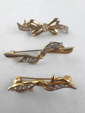 3 alte Schleifenbroschen Broschen Gold Strass...