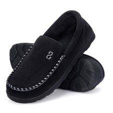 Men's Moccasin Slippers With Memory Foam, House Shoes for Indoor Outdoor Bla...
