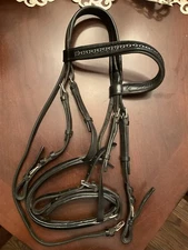 Plymouth Padded Dressage Bridle Black Leather Full Size Custom Crystal Browband