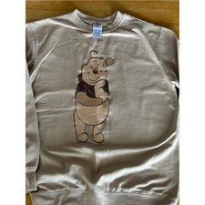 Disney Winnie the Pooh Embroidered Beige Sweatshirt Pullover Tan Brown Small