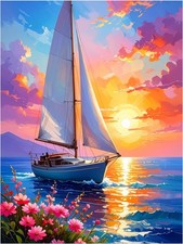Tile Mural Sailboat Sunset Ocean Scene Flowers Kitchen Bathroom Wall Backsplash
