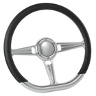 14" D Type Billet Steering Wheel Black Half Wrap Muscle Car GMC W/Horn Button