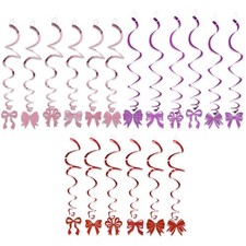 Mothers Day Themed Spiral Bows 6 Pack Hanging Party Decor with Felt Accents