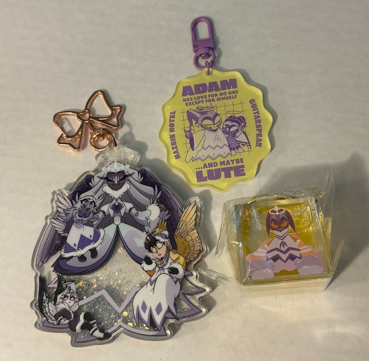 Hazbin Hotel Lot of 3 Fanmade Adam Lute Guitarspear Acrylic & Shaker Keychains