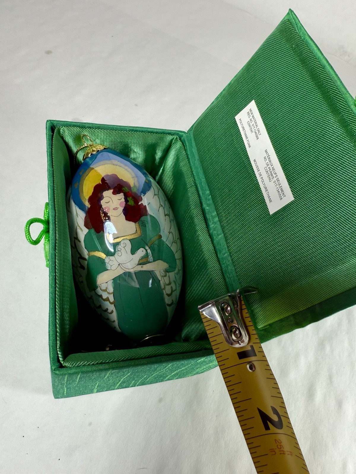 Pier One Christmas Ornament Hand Painted Glass Li Bien Angel 5" Tear Drop 2008
