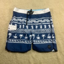 Rip Curl Board Shorts Size 32 Men's Blue Pineapple Palm Tree Wave Print
