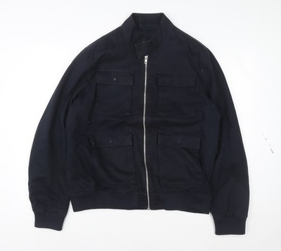 ASOS Bomberjacke Herren Blau Baumwolle Größe L 40 Zoll Durchgehender Reißverschluss Freizeit
