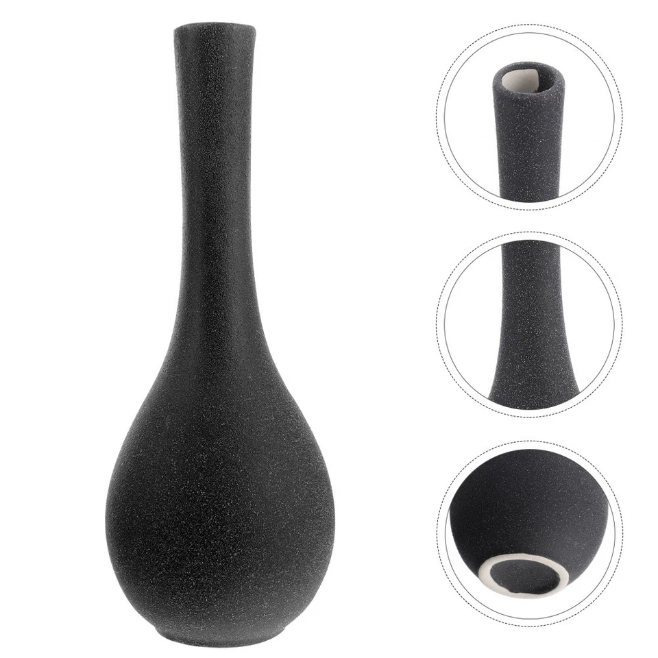 1pc schmale Öffnung Blumenvase Arrangement Pot (schwarz) Keramikvase - Bild 2 von 4
