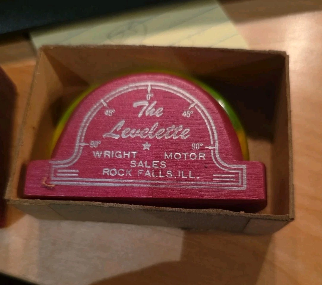 Vintage The Levelette w Box Angle Tool Ad Wright Motors Rock Falls Illinois