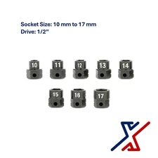 8 pc Nano Socket / Stuby Socket Set (10mm - 17mm) x 1/2" Drive by X1 Tools