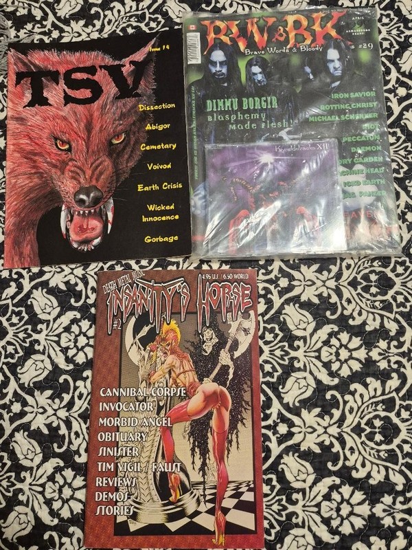 3 METAL MAGAZINES BW & BK /CD TVS INSANITYS HORSE EMPEROR VOIVOD CANNIBAL CORPSE